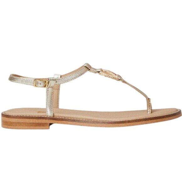Bruno Magli Jenna Women 9.5 Gold Leather T-Strap Sandals Made in Portugal Raffia - Picture 9 of 11